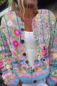 Sanne - Bunter Floral Cardigan – Blau