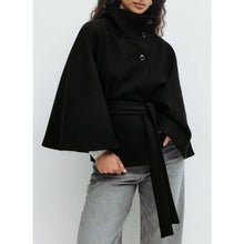 Damen Cape Mantel mit hohem Kragen – Schwarz