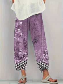 Thimasha - Caprihose Im Vintage Blumenmuster Mit Elastischem Bund – Lila