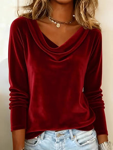 Ghania - Lässiges Langarm T-Shirt Mit V-ausschnitt – Burgund