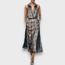 Meriane – Midi-Kleid aus karierter Tüll-Optik – Schwarz
