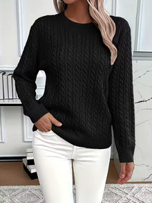 Doris | Damen Gemütlicher Winter-Zopfmuster-Strickpullover – Schwarz