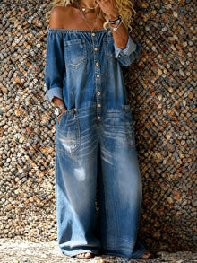 Noa | Denim-Jumpsuit mit Off-Shoulder-Ausschnitt – Blau