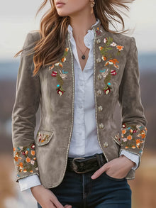 Anisaa – Elegante Jacke Mit Stehkragen – Grau