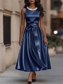 Sabine - Elegantes Midikleid mit Schleife – Marineblau