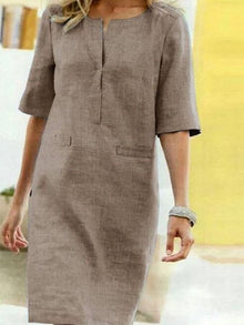 Rieke – Sommerliches Shiftkleid mit V-Ausschnitt – Khaki