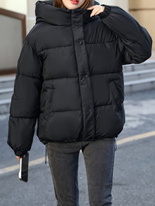 Kurze elegante warme Pufferjacke mit Kapuze für Damen | Für jeden Tag – Schwarz