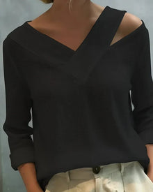 Calira - Schulterfreies Soft-Touch-Top mit V-Ausschnitt – Schwarz