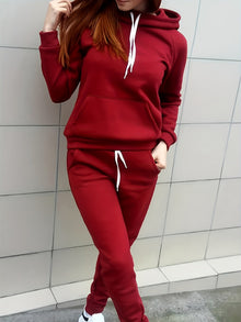 Lässiges Kapuzenjacke-Set Mit Taschen Und Jogginghose Für Damen | Ideal für Outdoor-Aktivitäten – Rot