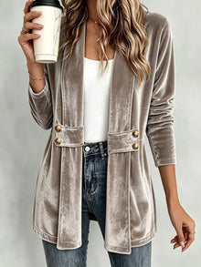 Sdenia – Langer Blazer Mit Offener Vorderseite Aus Samt – Khaki