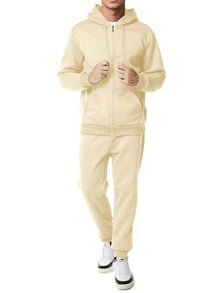 Moderner Unifarbener Trainingsanzug mit Kapuzenpullover und Hose für Herren | Perfekt für den Alltag – Khaki