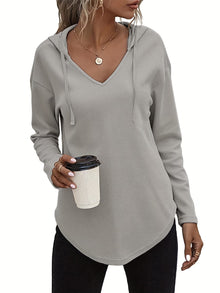 Seonie – Langarm Kapuzenpulli Mit V-ausschnitt – Grau