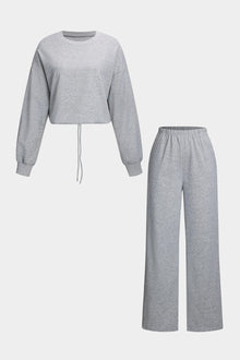 Sienna | Zweiteiliges Kuschel-Lounge-Set mit Cropped-Pullover – Grau