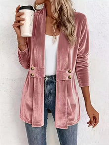 Sdenia – Langer Blazer Mit Offener Vorderseite Aus Samt – Rosa