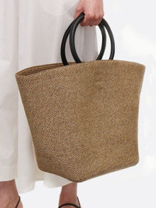 Soléa | Große Strohtasche mit runden Kunstledergriffen – Handgetragene Sommer-Tote Bag – Beige