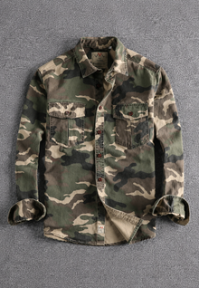 Herrenhemd im Camouflage-Look mit langen Ärmeln und Brusttasche – Orsen – Grün/Grau (Tarnfarben)