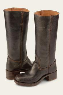 Damen Lederstiefel – Klassische Kniehohe Stiefel mit Blockabsatz aus Echtleder – Dunkelbraun
