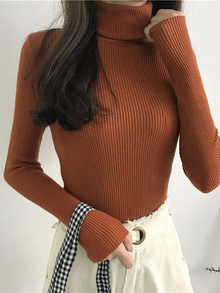 Damen Slim Fit Rollkragenpullover – Orange