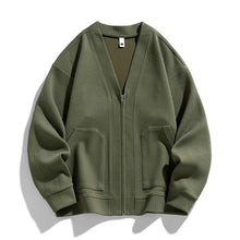 Herren-Strickjacke mit Strukturmuster, Reißverschluss und Taschen – Ciro – Militärgrün