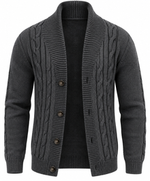 Herren-Strickjacke mit Zopfmuster, Schalkragen und Knöpfen – Gauthier – Grau
