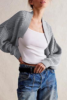 Damen-Strickjacke mit Ajourmuster und weiten Ärmeln – Solveig – Grau