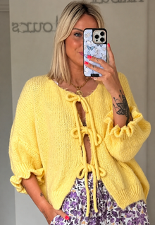 Damen-Strickcardigan mit Bändern vorne – Margaux – Gelb