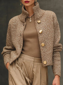 Elegante Strickjacke mit Stehkragen und Knöpfen – Kissa – Beige