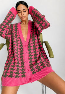 Oversize-Strickcardigan mit Muster – Elena – Rot