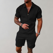 Caspian | Herren Texturiert Polo Shorts Set – Schwarz