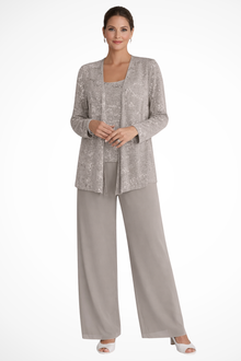 Cassiopeia | Damen Pailletten Anzug Set – Beige