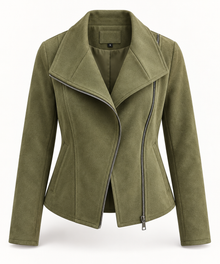 Damen-Bikerjacke in Wildlederoptik mit diagonalem Reißverschluss – Noémie – Grün