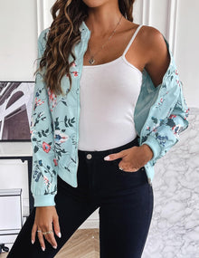 Kurze Bomberjacke für Damen mit Satin-Optik – Vianne – Hellblau