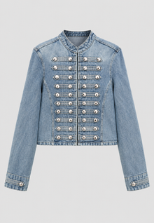 Damen-Jeansjacke mit Stehkragen und Metallknöpfen – Apolline – Blau