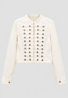 Damen-Jeansjacke mit Stehkragen und Metallknöpfen – Apolline – Weiß