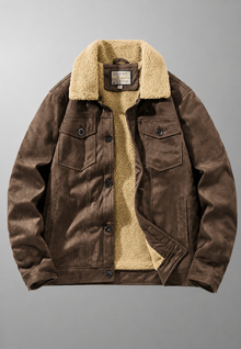 Herrenjacke in Wildlederoptik mit Futter in Lammfelloptik – Bruno – Kaffee