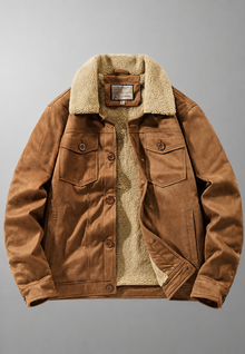 Herrenjacke in Wildlederoptik mit Futter in Lammfelloptik – Bruno – Khaki