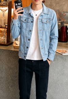 Jeansjacke im Washed-Look mit Pattentaschen – Stellan – Blau