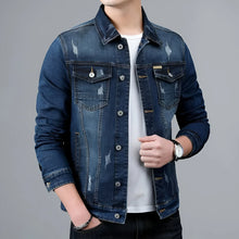 Herren-Jeansjacke im Washed-Look mit Pattentaschen – Armand – Marineblau