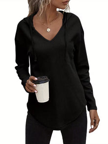 Heydi – Langarm Pullover Mit Kapuze Und Abgerundetem Saum – Schwarz