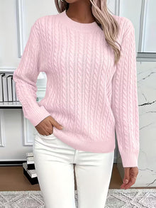 Doris | Damen Gemütlicher Winter-Zopfmuster-Strickpullover – Rosa