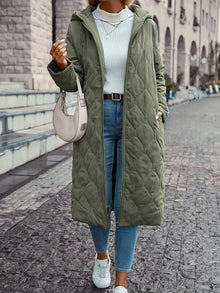 Daunenjacke Damen Lang Mit Kapuze | Gepolstertes Design – Grün