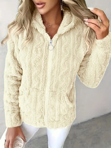 GAELLE | Langarm Kapuzenpullover Mit Reißverschluss – Beige