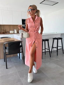 Isabelle | Maxi-Jeanskleid – Rosa
