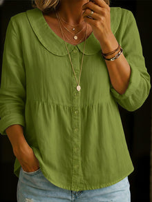 Arlira - Bluse mit Peter-Pan-Kragen aus weichgriffigem Leinen – Oliv