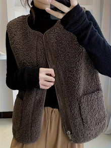 Miona – Plüsch-Fleece-Weste Mit Taschen – Braun