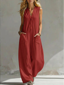 Farella - Jumpsuit mit weitem Bein und lockerer Passform – Rot