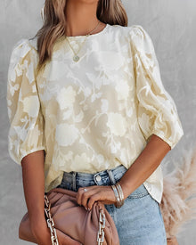 Damen Bluse Chiffon Blumenmuster Elegant – Apricot