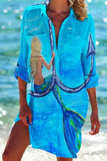 Cerena | Damen Strandbluse Hemdkragen Maritimer Print – Farbe 2