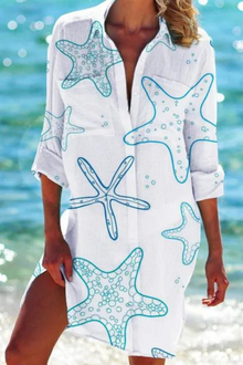 Cerena | Damen Strandbluse Hemdkragen Maritimer Print – Farbe 8