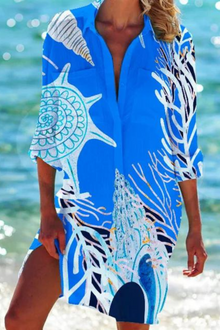 Cerena | Damen Strandbluse Hemdkragen Maritimer Print – Farbe 9